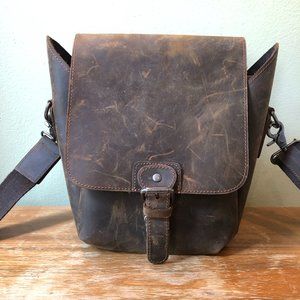 ZLYC Small Brown Leather Camera Bag